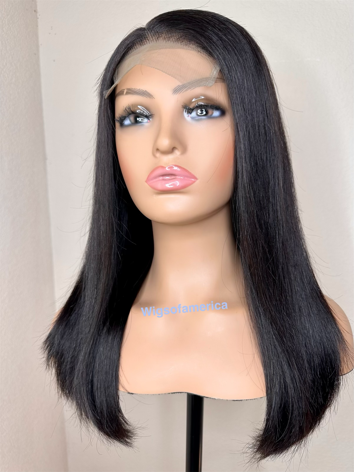 18 inch long silky way virgin human hair wig lace front side part