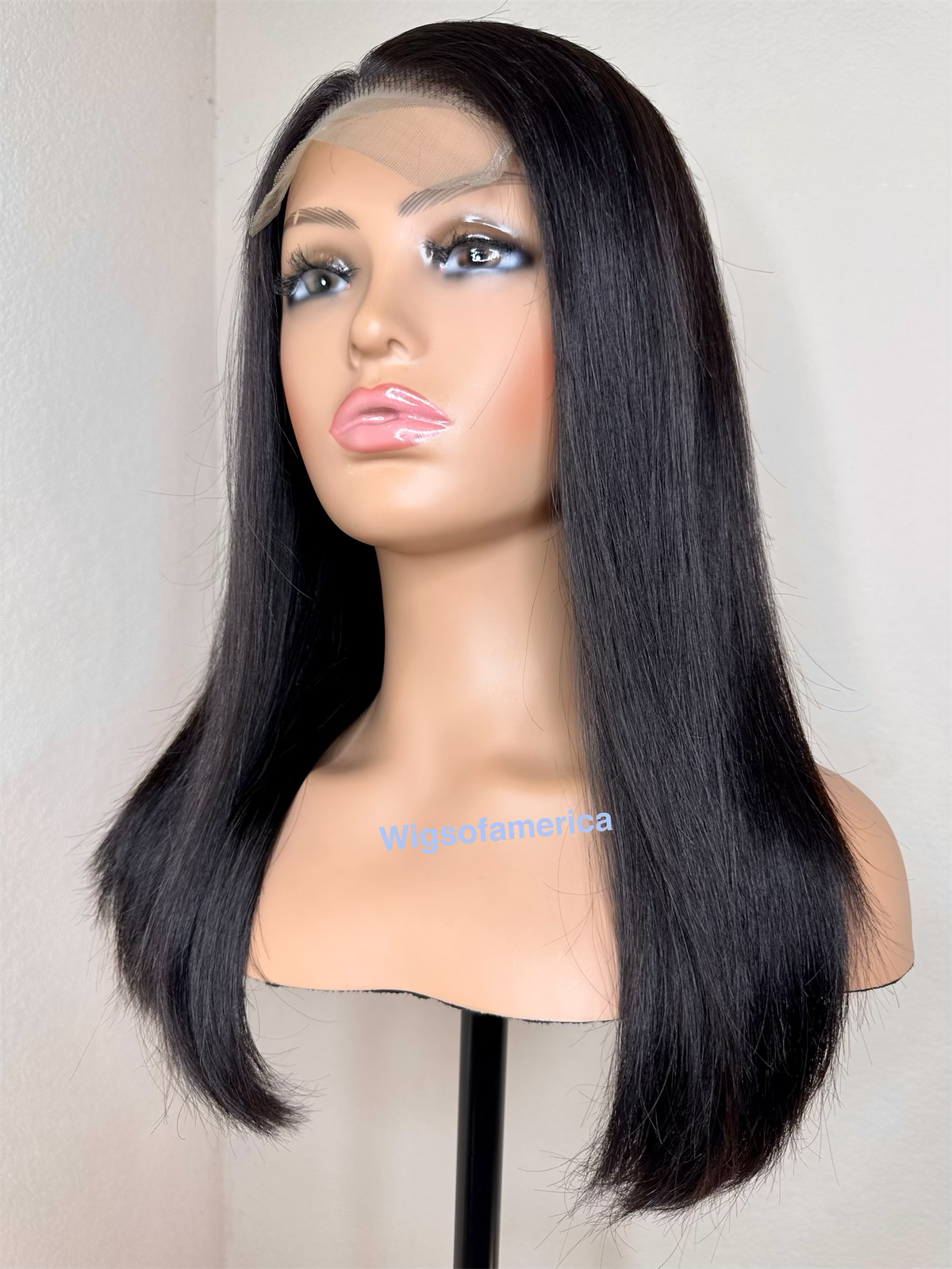 18 inch long silky way virgin human hair wig lace front side part