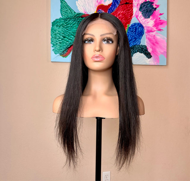 Brazilian virgin human hair wig 24 inch long straight middle part