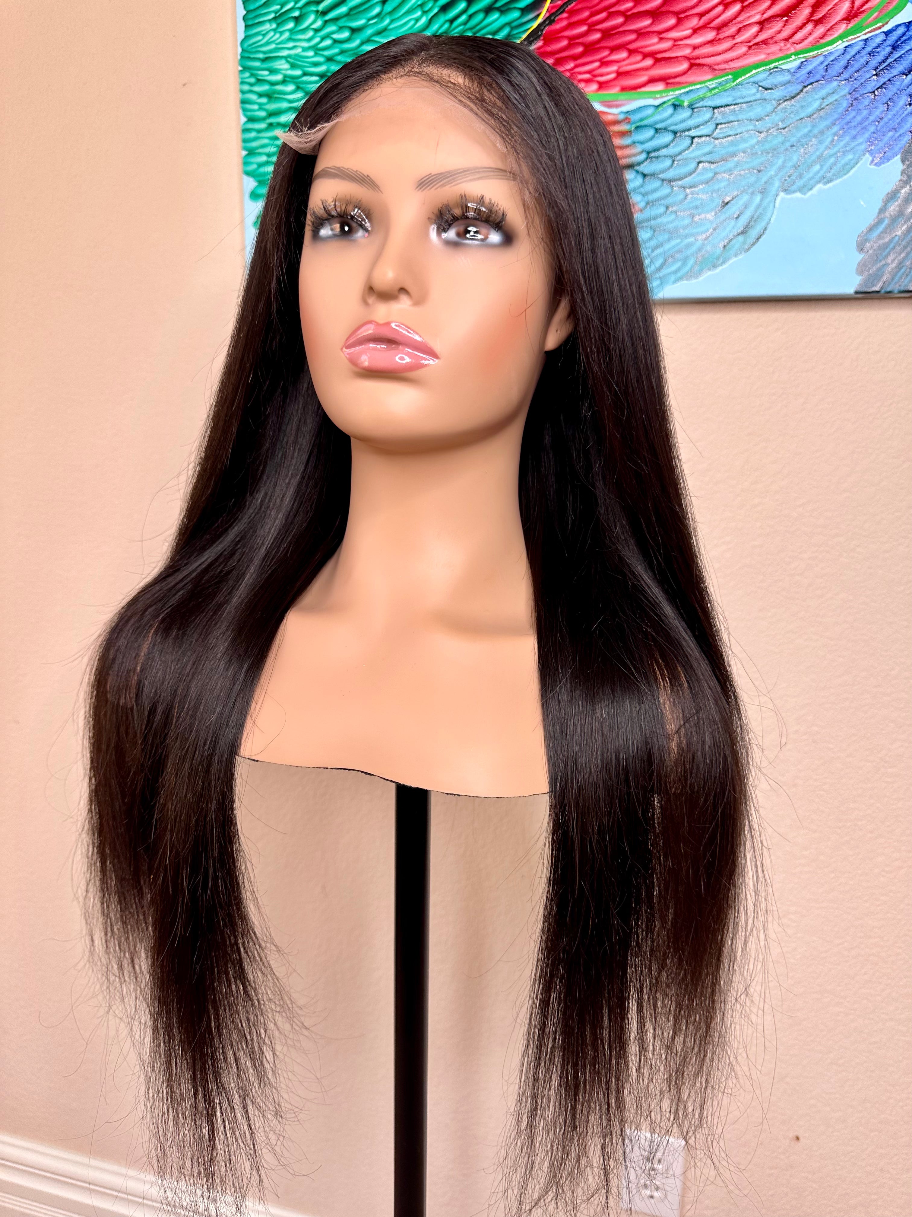 Brazilian wig middle part 27 inch long straight natural black color