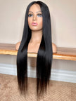Virgin human hair Brazilian 27 inch long straight middle part glue less wig