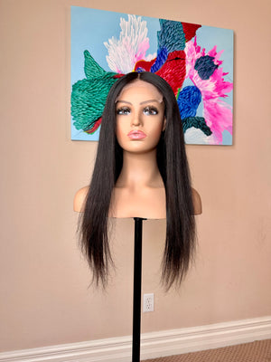 Brazilian virgin human hair  wig straight 22 inches long lace front middle part