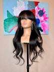 Virgin human hair wig 26 inch long wavy with bangs layered