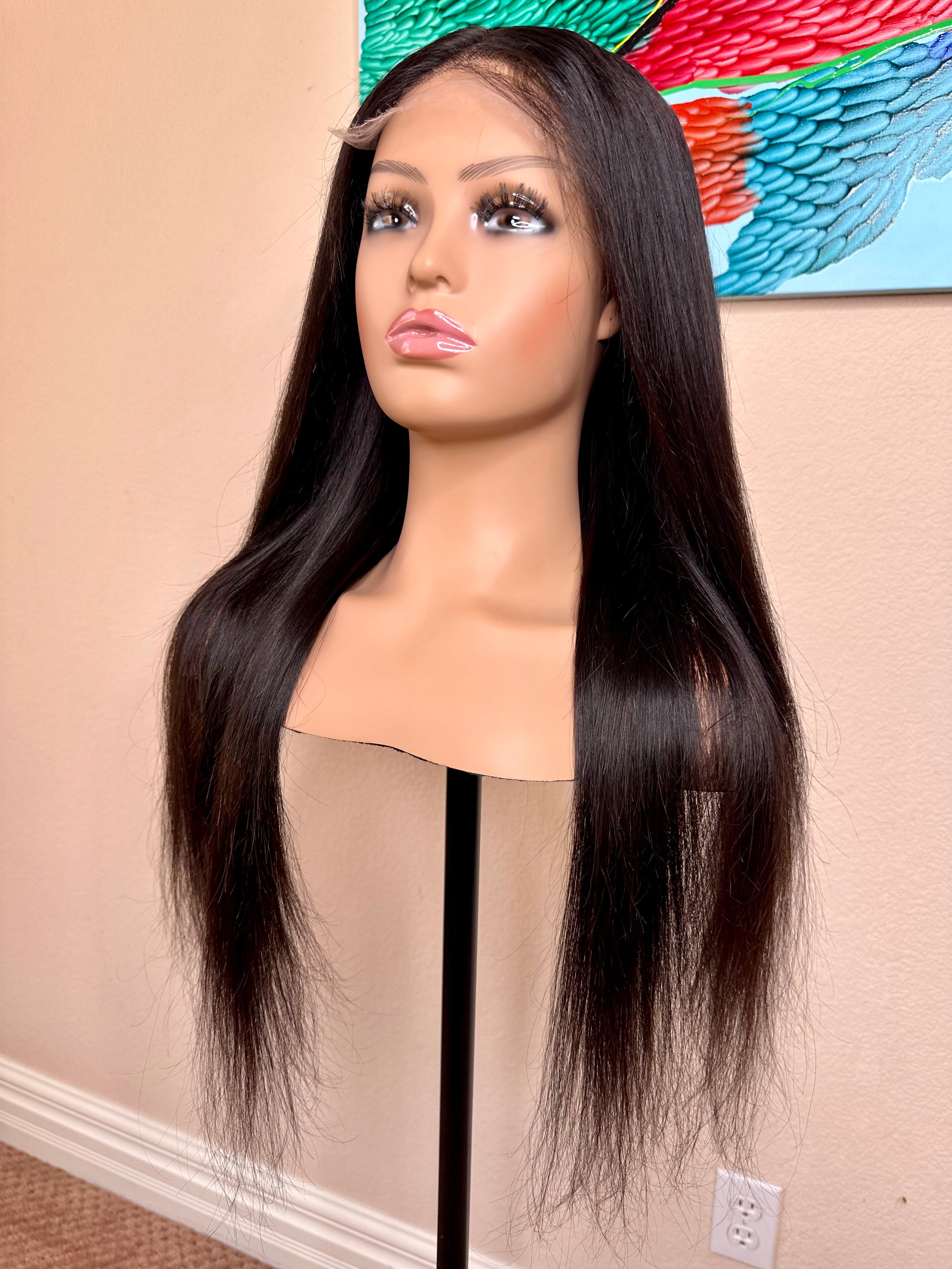 Brazilian wig middle part 27 inch long straight natural black color