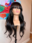 Virgin human hair wig 26 inch long wavy with bangs layered