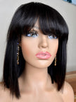 Virgin human hair Bob  wig with bangs 10 inch straight natural black color