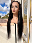 Brazilian virgin human hair 27 inch long glue less wig middle part straight