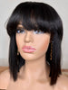 Virgin human hair Bob  wig with bangs 10 inch straight natural black color